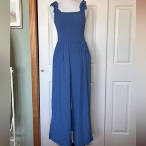 LOFT Blue Textured Sleeveless Jumpsuit